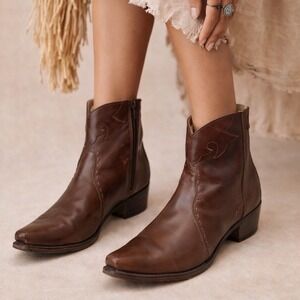 Durango Western Ankle Boots Women's 9 Pointed Toe Side Zip Cowgirl Brown Leather